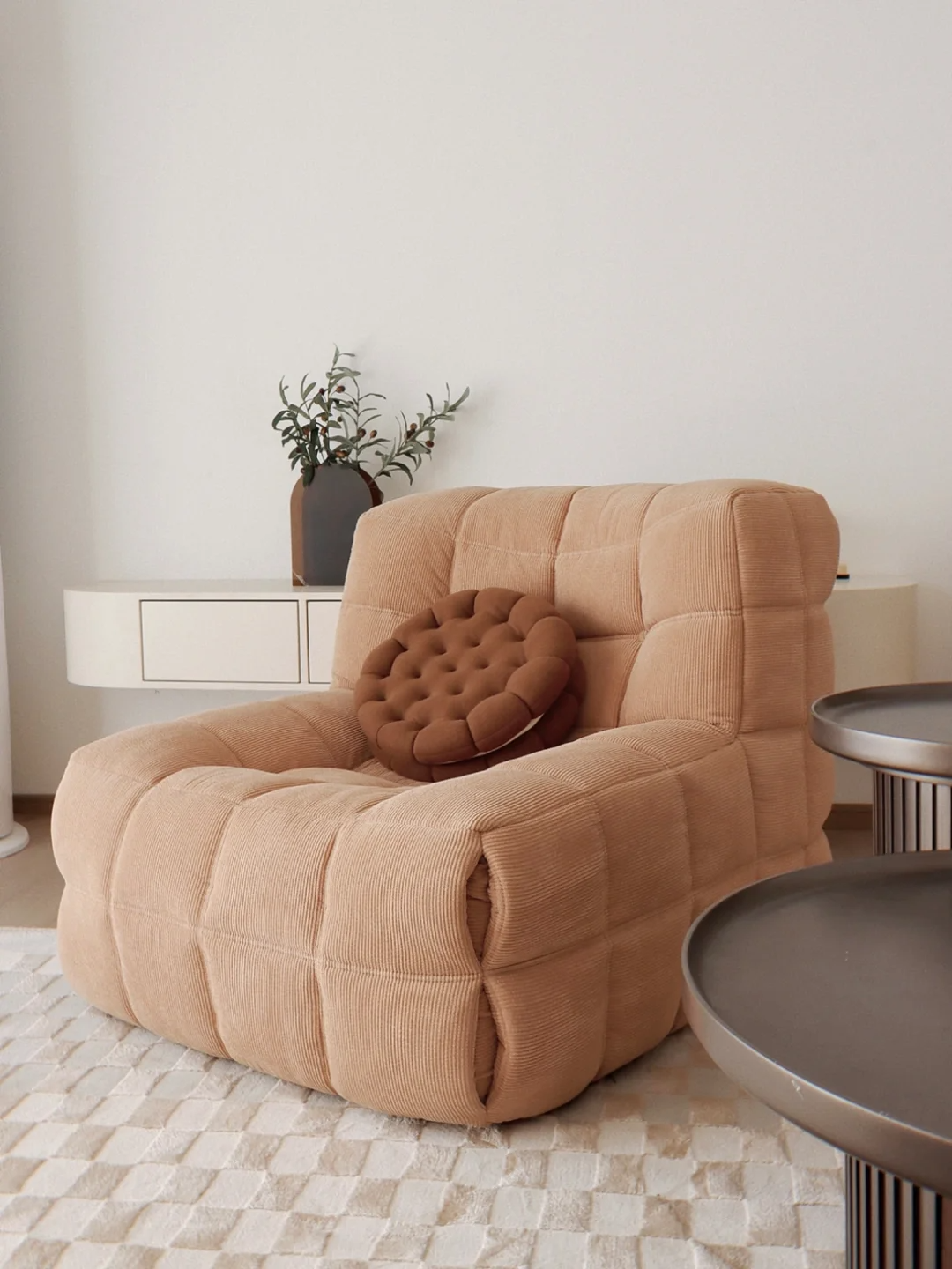 Waffle Lounge Sofa | Compressed Sofa | Lazy Lounge Chair | Modern Minimalist Armless Sofa | Bedroom & Living Room Seating | High-Density Foam Soft Couch
