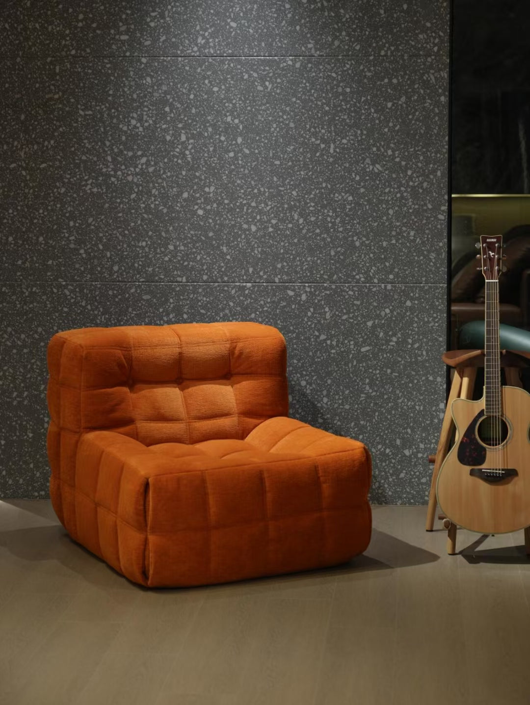 Waffle Lounge Sofa | Compressed Sofa | Lazy Lounge Chair | Modern Minimalist Armless Sofa | Bedroom & Living Room Seating | High-Density Foam Soft Couch